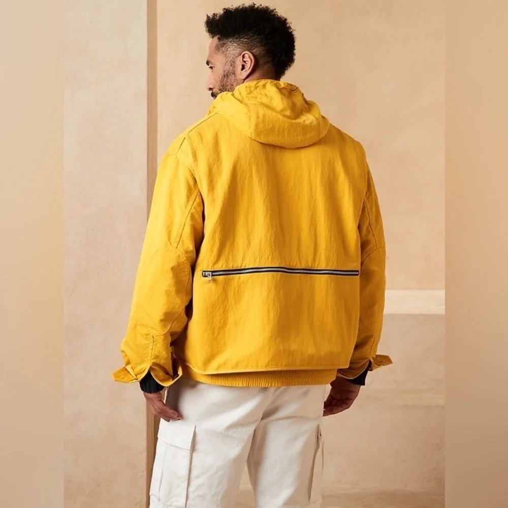 Banana Republic Men's Large Hooded Nylon Oversized Jackets Yellow Full Zip Coat